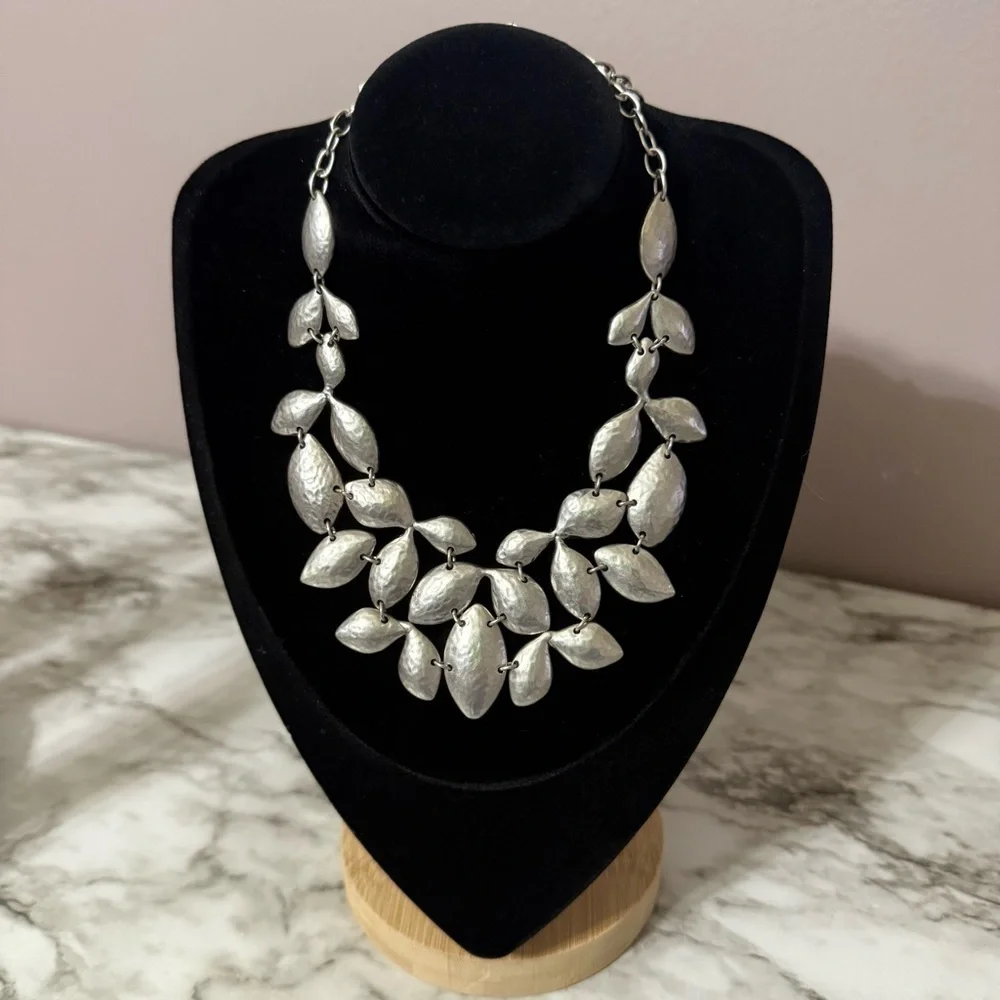 Chico's Silver Tone Leaf Bib Necklace